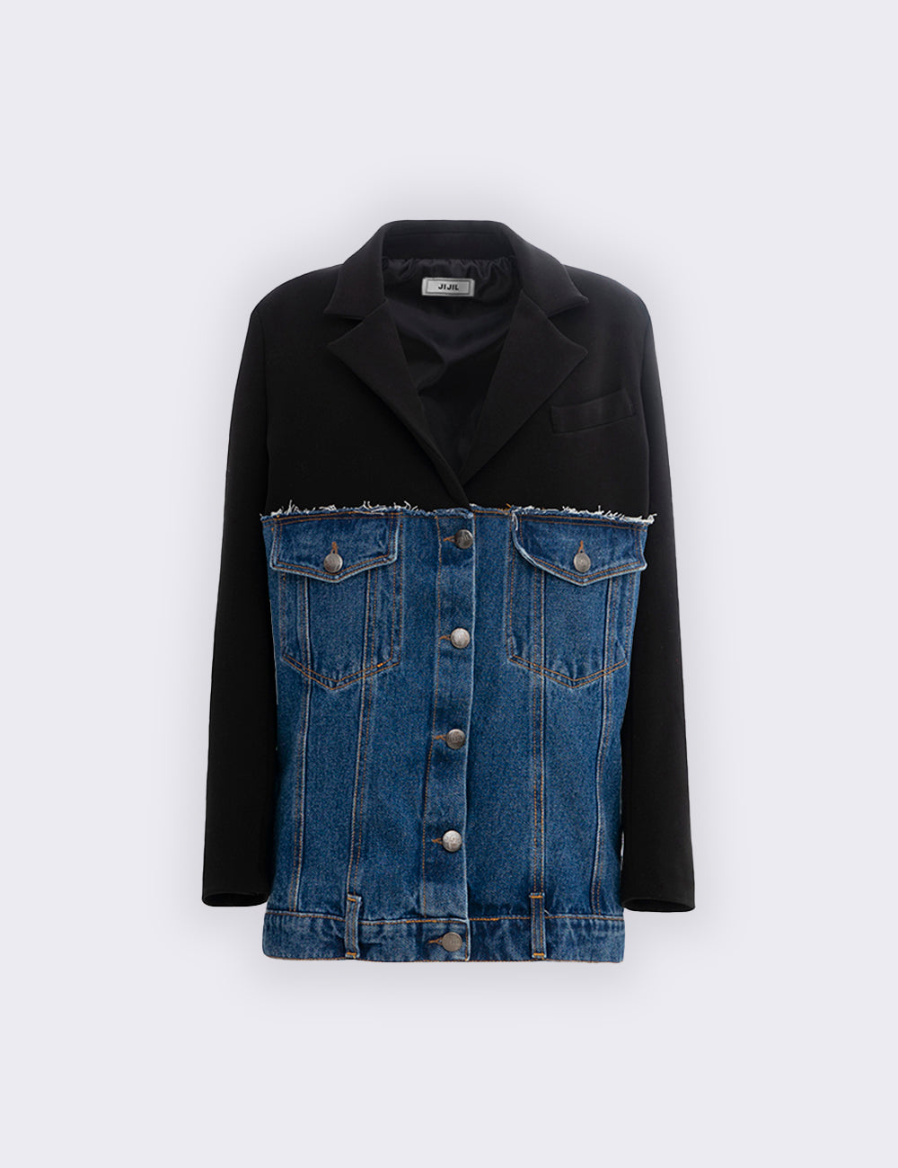 Jaqueta longa com detalhes de jeans