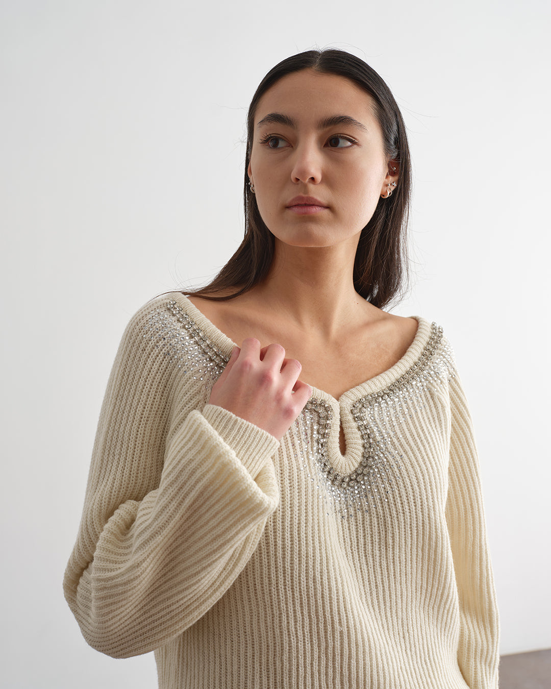 Cardigan cruzado com aplicativo de jóia (cópia)